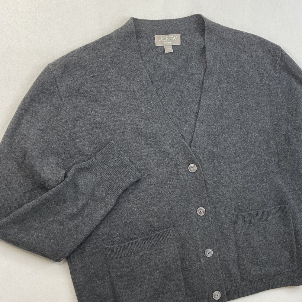 J.Crew Cashmere Cardigan Sweater Charcoal Gray V-Neck Button Front Womens XS - Picture 5 of 6